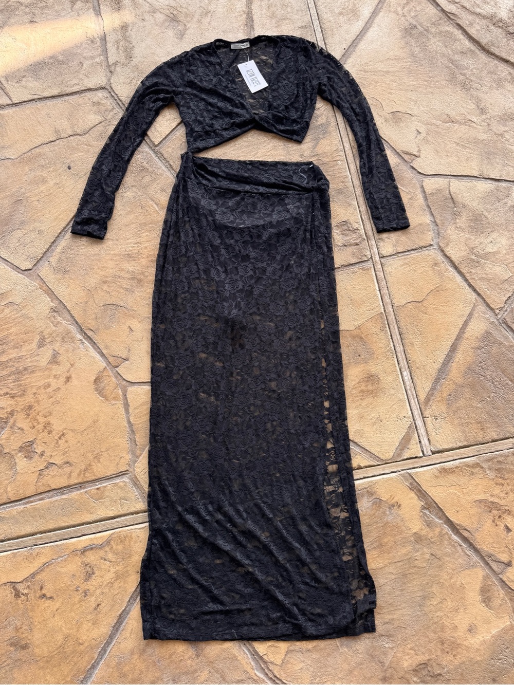 12th Tribe Delilah Black Cut Out Lace Maxi Dress XL Sheer Boho Festival NWT - Picture 3 of 10